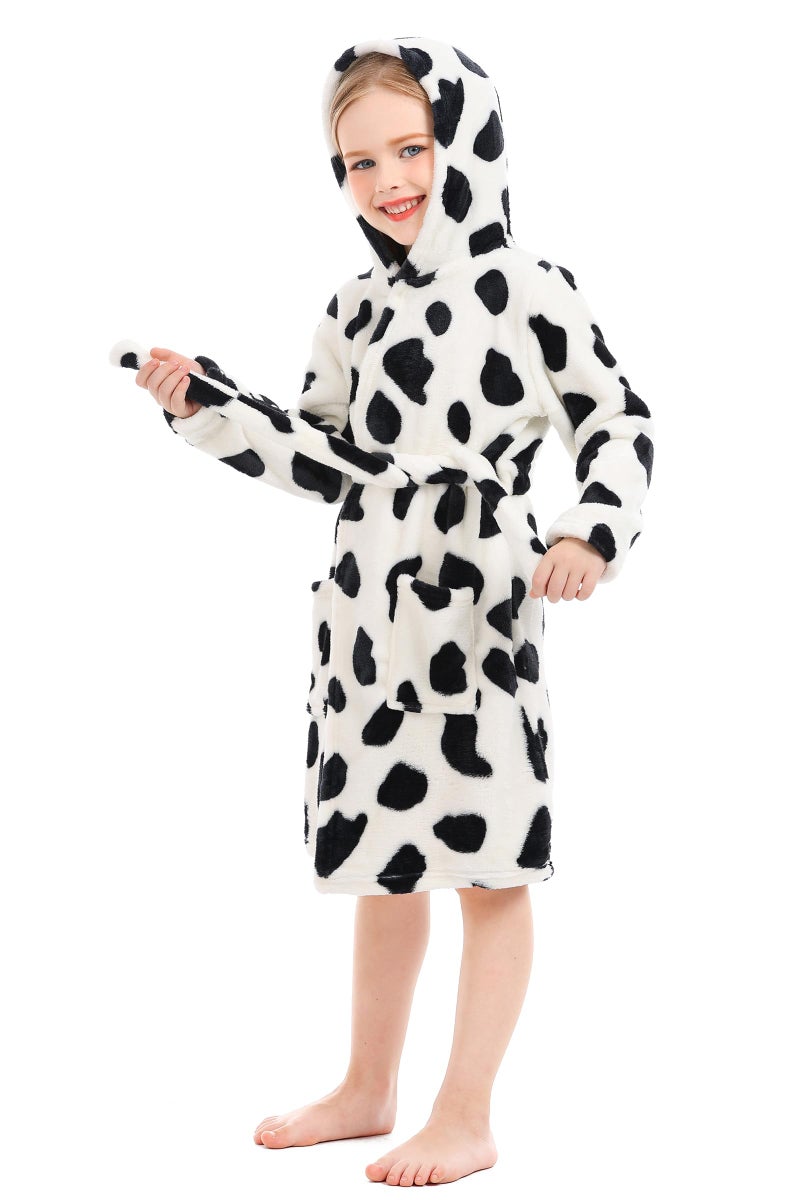XINNE Toddler Robe Boys Girls Hooded Robes Flannel Bathrobe Unisex Kids Pajamas Dressing Gown White and Black - Image 4